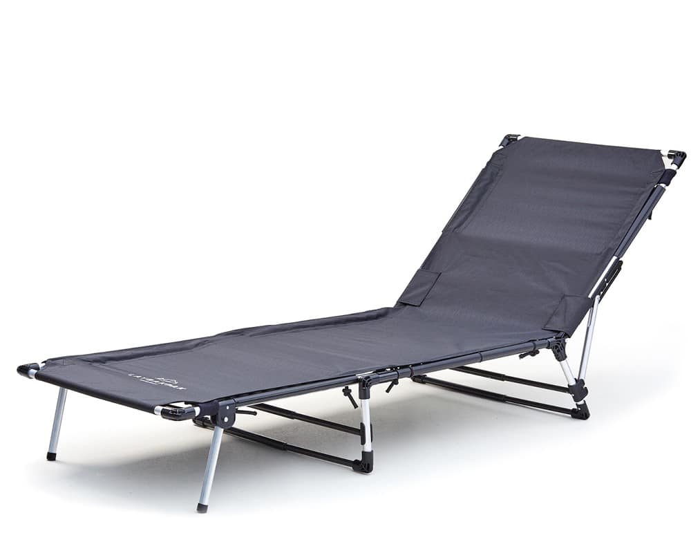View of complete LayBakPak bed with back angled as a recliner