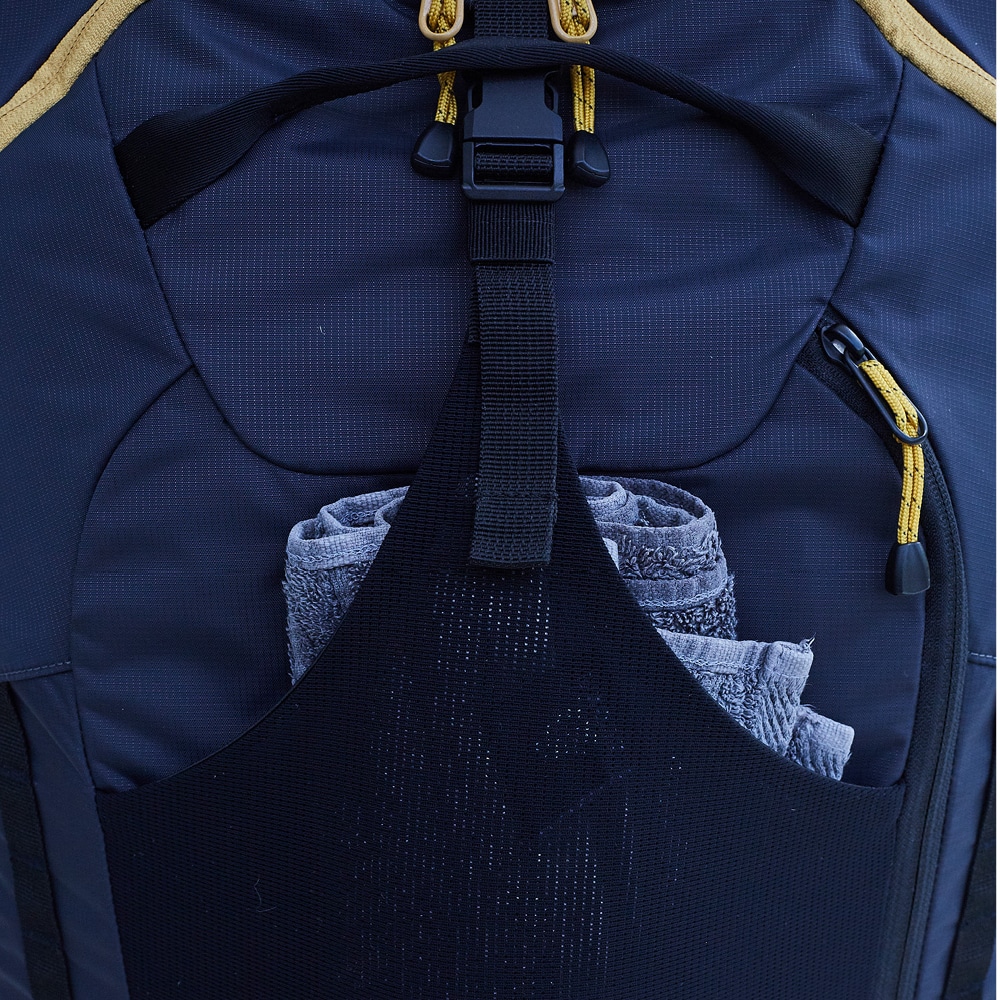 Close up of external mesh pocket on the front of the LayBakPak backpack